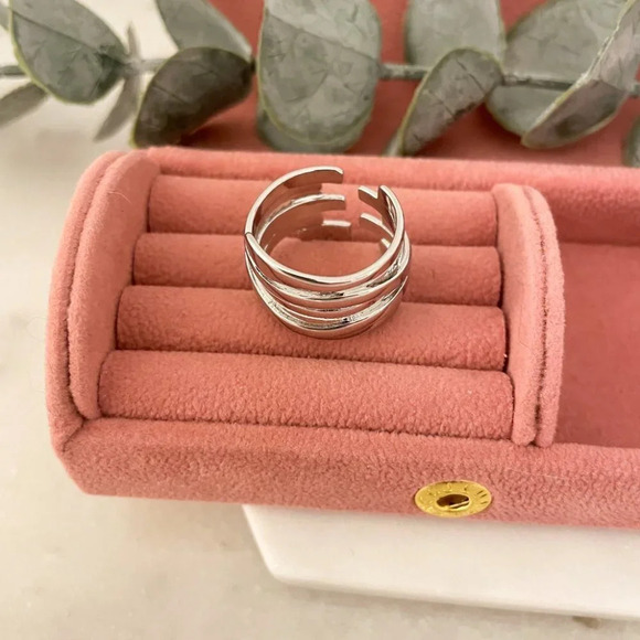 925 Sterling Silver Chunky Bold Statement Ring Large Thick Ring Multi Layer - Picture 5 of 9